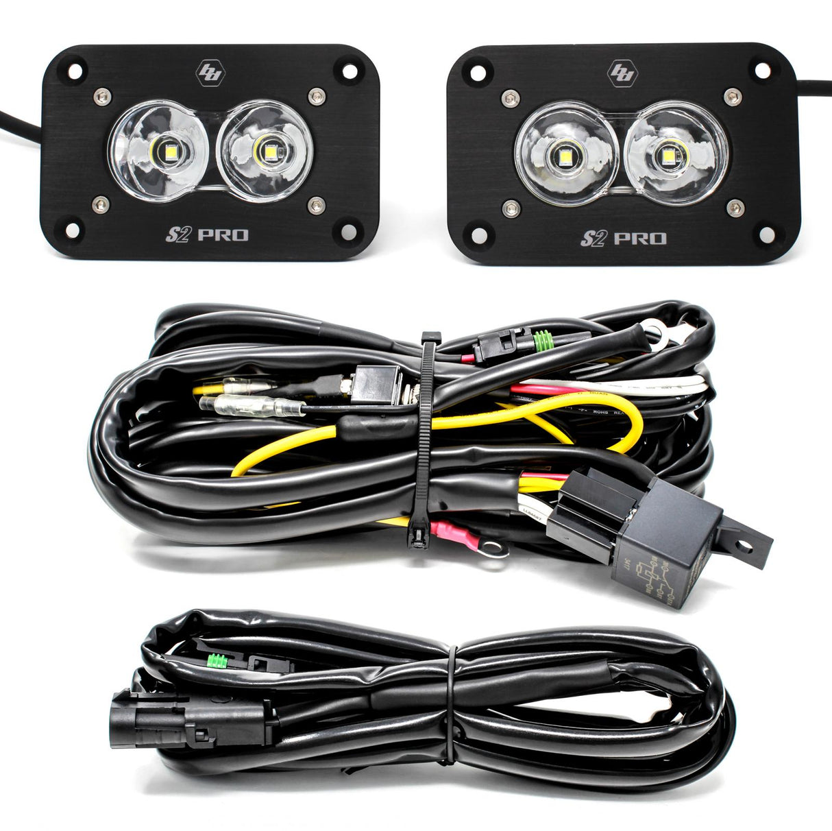 S2 Pro Black Flush Mount LED Auxiliary Light Pod Pair - Universal Baja Designs