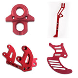 Surron Bike Upgrades Bundle - Red - 20mm Lowering Peg Brackets, Ignition Key Plate, Shark Fin Disc Guard and Standard Adjustable Kickstand.